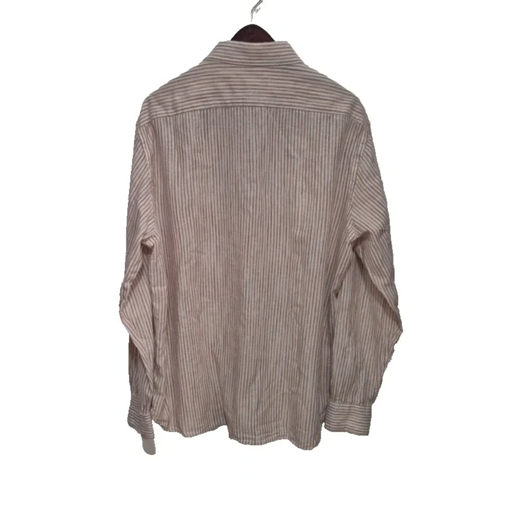 Joseph Abboud Shirt Mens‎ XXL Brown Striped Modern Fit Linen Blend Long Sleeve